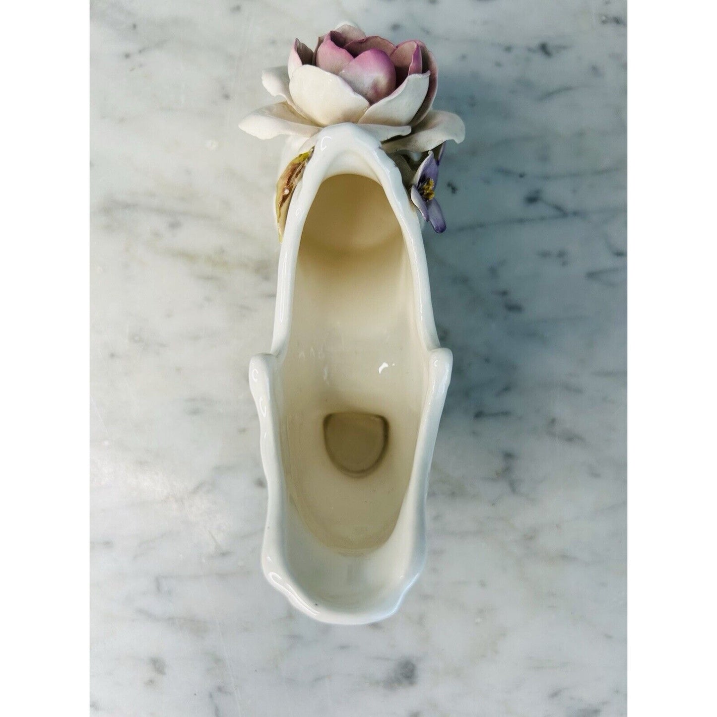 Vintage Vee Jackson 6” Long Ceramic Shoe Pink Rose Purple Flowers Gold Trim