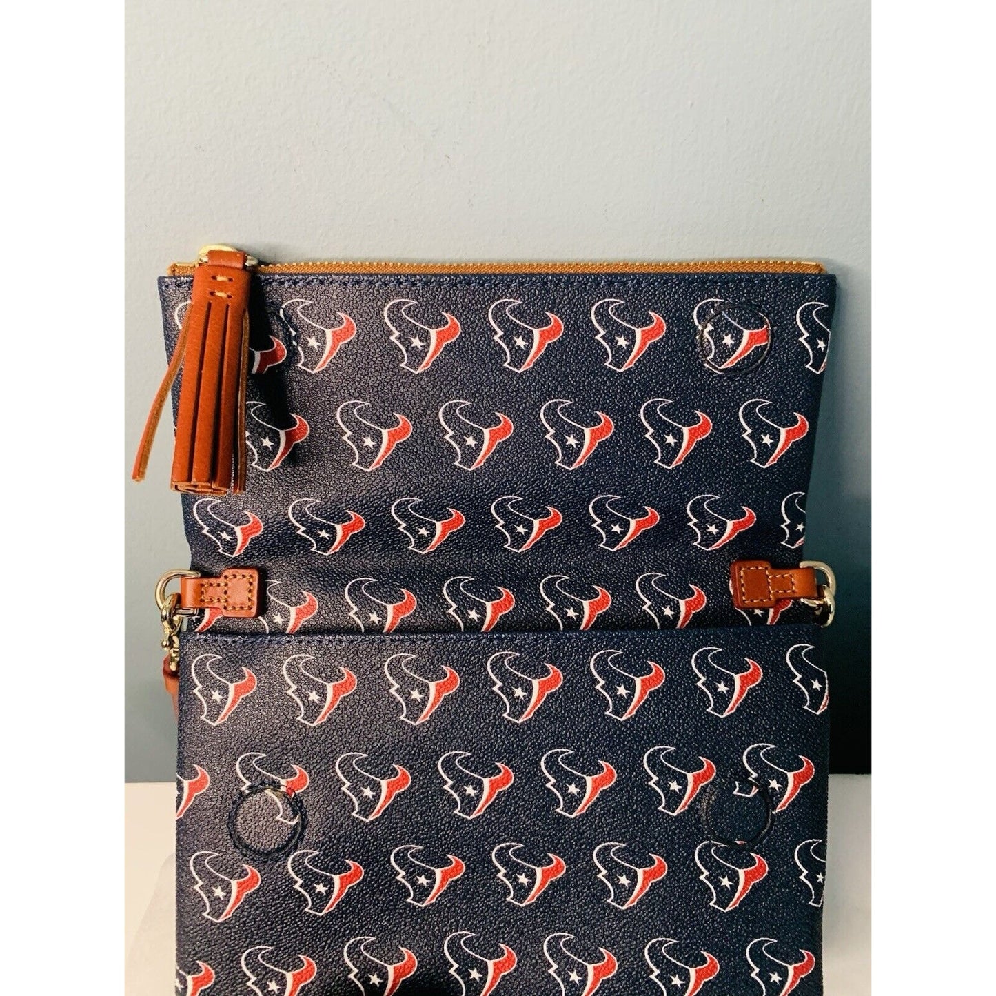 New Dooney & Bourke Houston Texans Foldover Crossbody Clutch Blue Red NFL