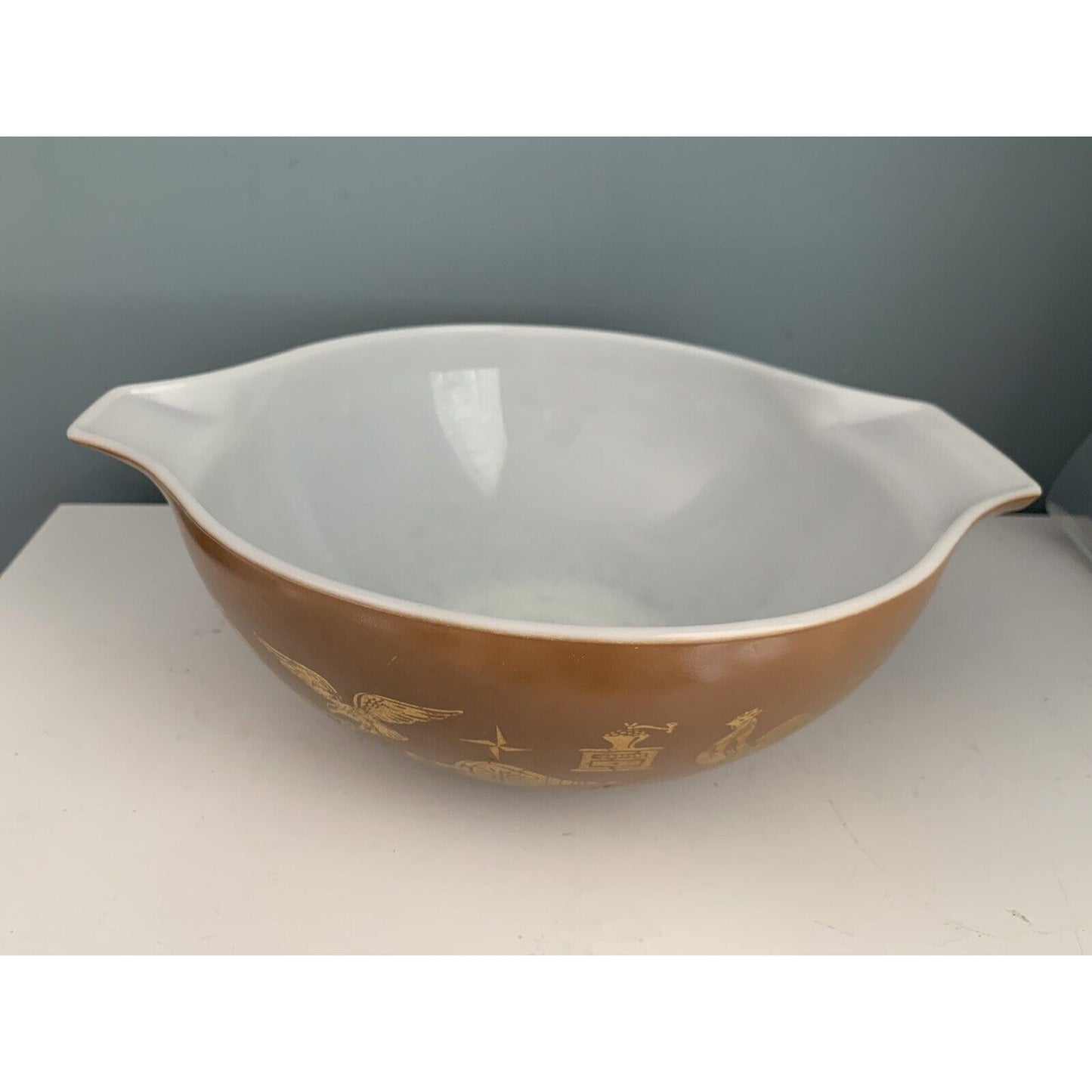 PYREX 444 Early Americana Cinderella Nesting Mixing Bowl 4 Qt Brown Gold Vintage