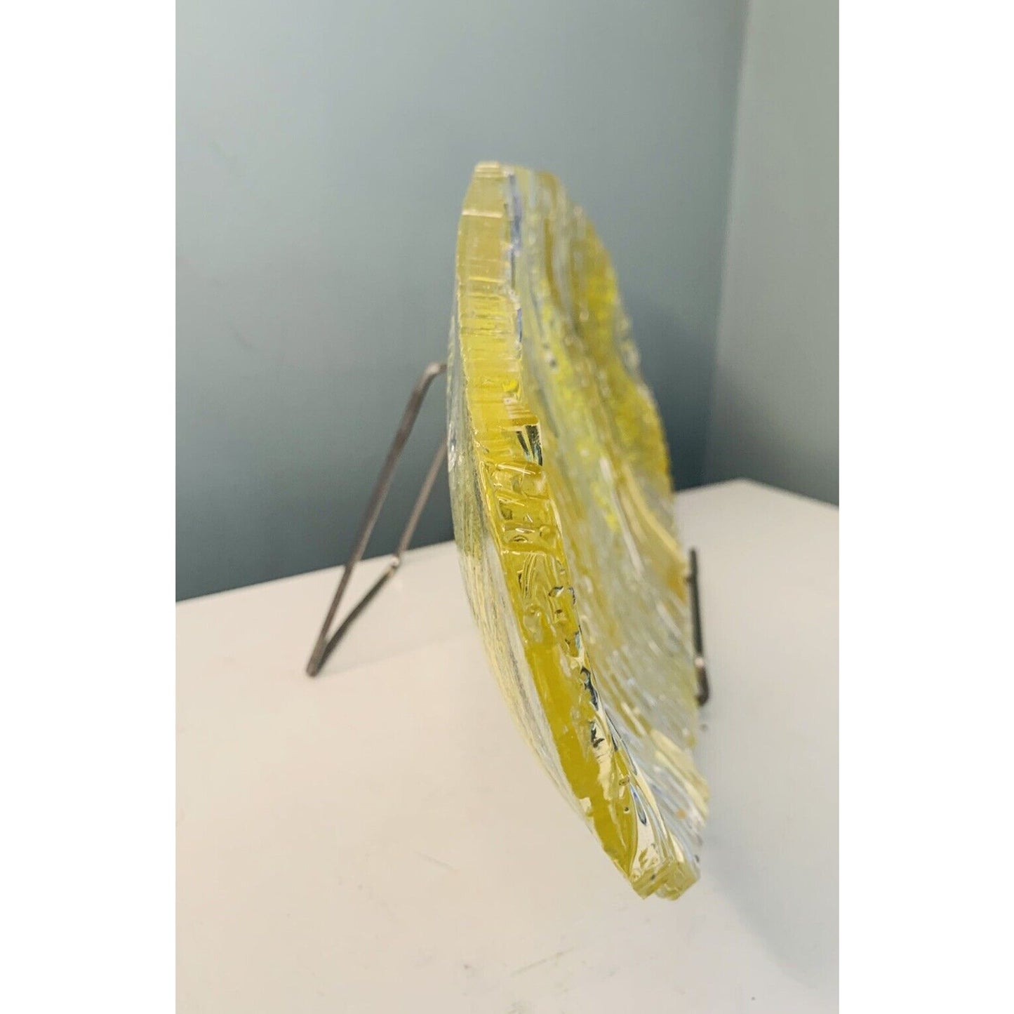 Large Art Textured Glass Yellow Platter Solid Heavy Plate Serving Tray Decor