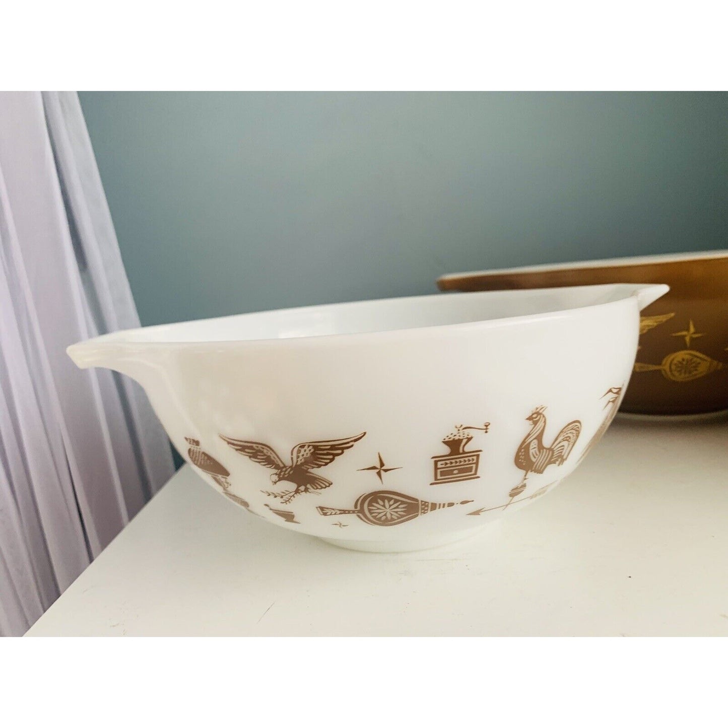 PYREX Early American Cinderella Nesting Mixing Bowl Set 3 Pc 442-444 Mint Condit