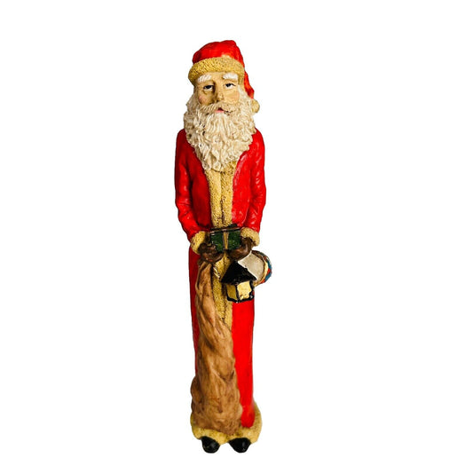 Vintage Pencil Slim Santa Claus Folk Art Christmas Resin Figurine Decor 9.5” Red