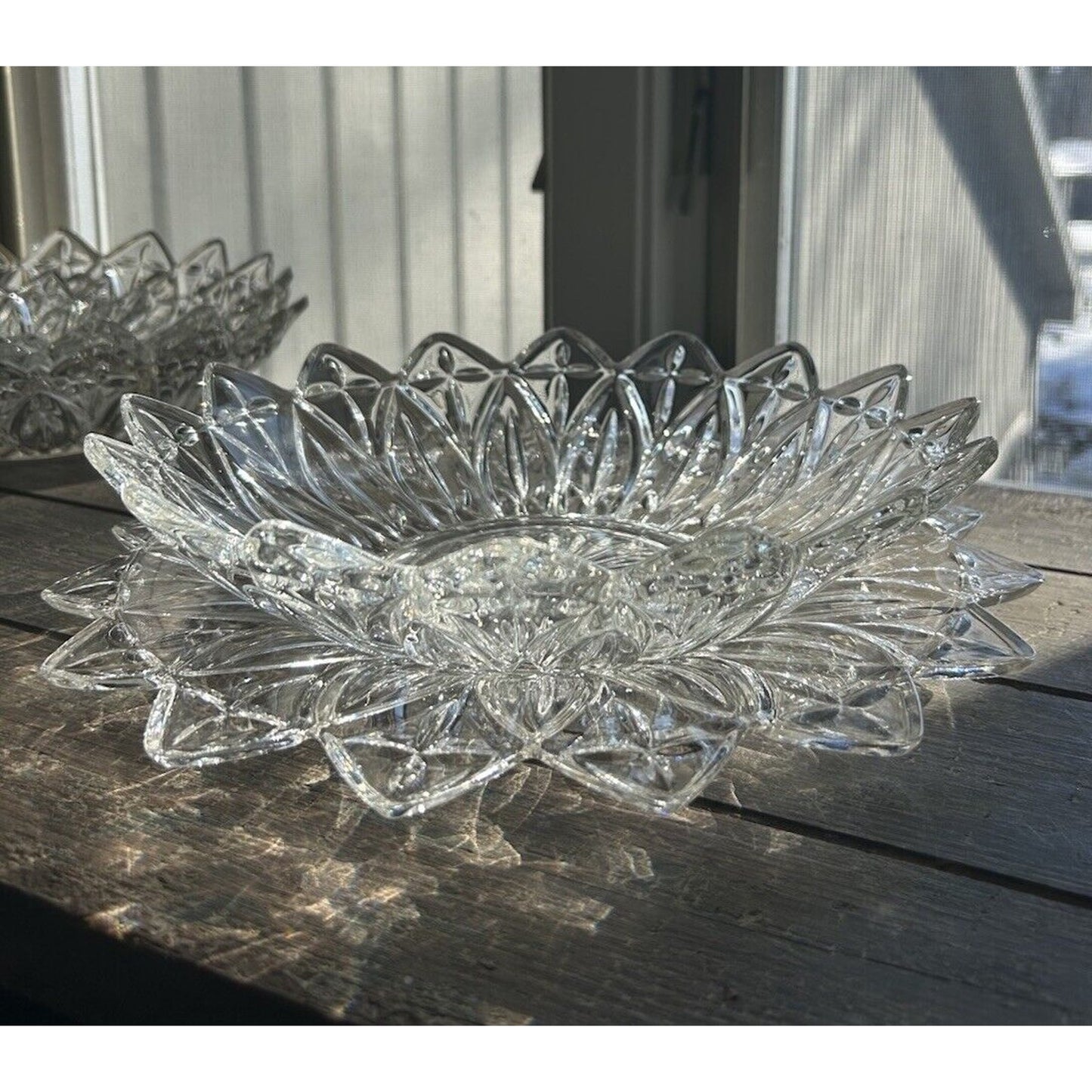 Vintage Federal Glass Petal Pattern Clear Glass Serving Bowl & Platter Flower