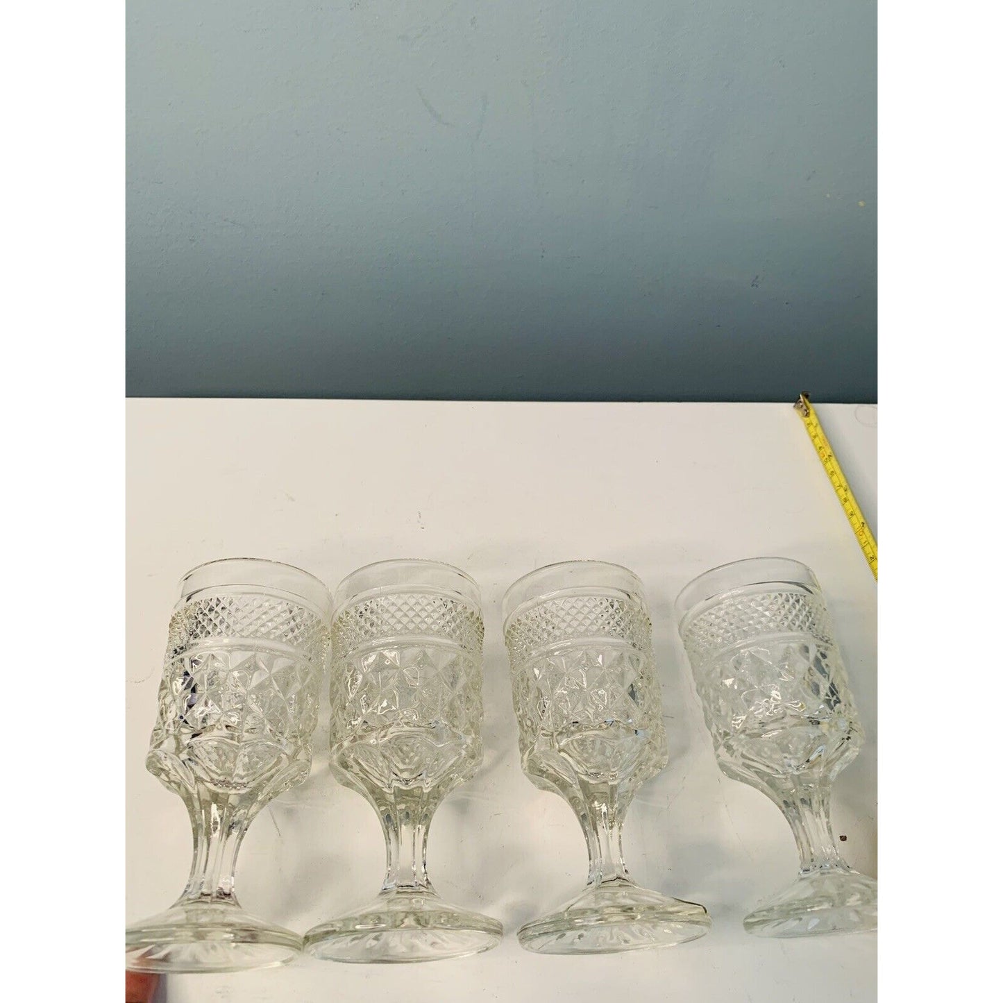 4 Anchor Hocking Wexford 5.5 oz Clear Rock Sharp Glasses Vintage Cut Glass 5.5”