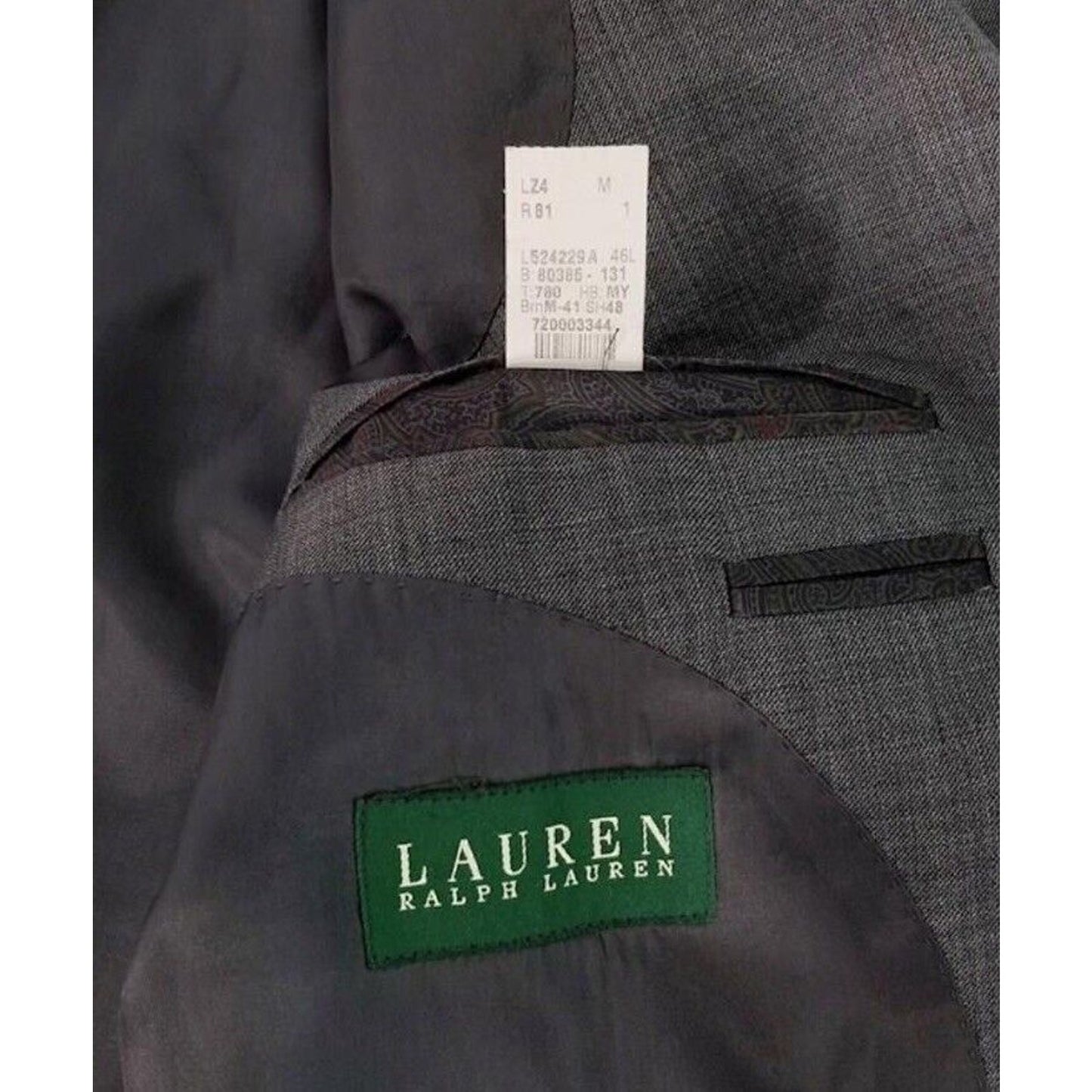 Ralph Lauren 100% Wool 2 Button Sport Coat Suit Separate 46L Mens Blazer Gray