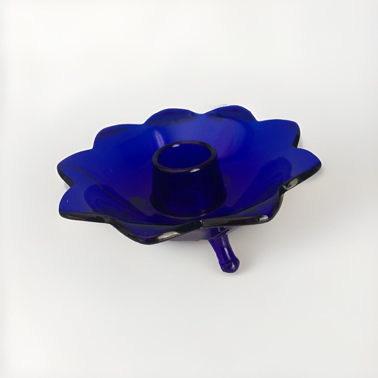 Vintage Cobalt Blue Glass Candlestick Holder