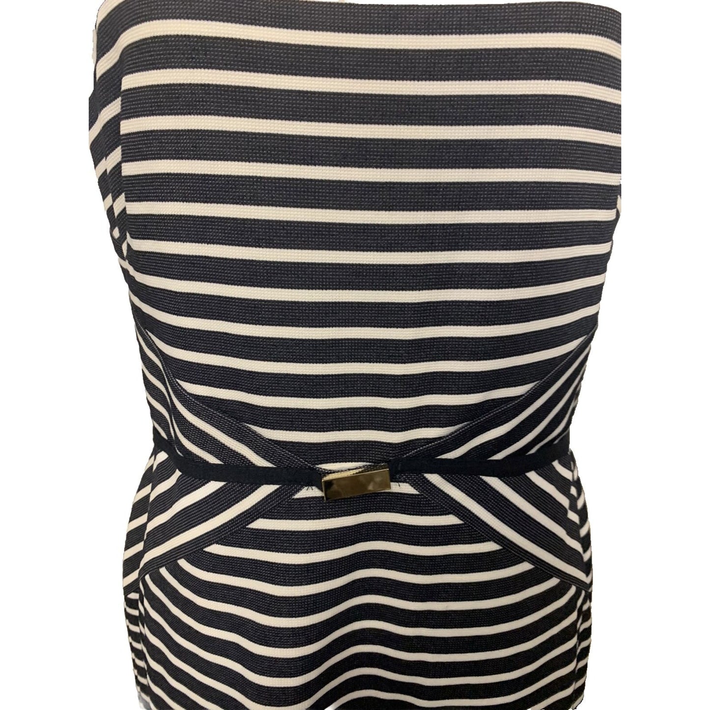 Ann Taylor NWT Dress Navy/White Stripe Sheath Square Neck Cap Sleeve Size 10