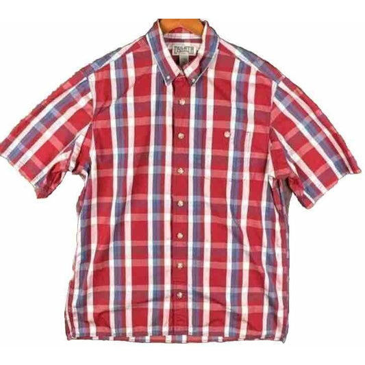 Duluth Trading Men’s Size Large Tall Red Short Sleeve Button Down Plaid Shirt