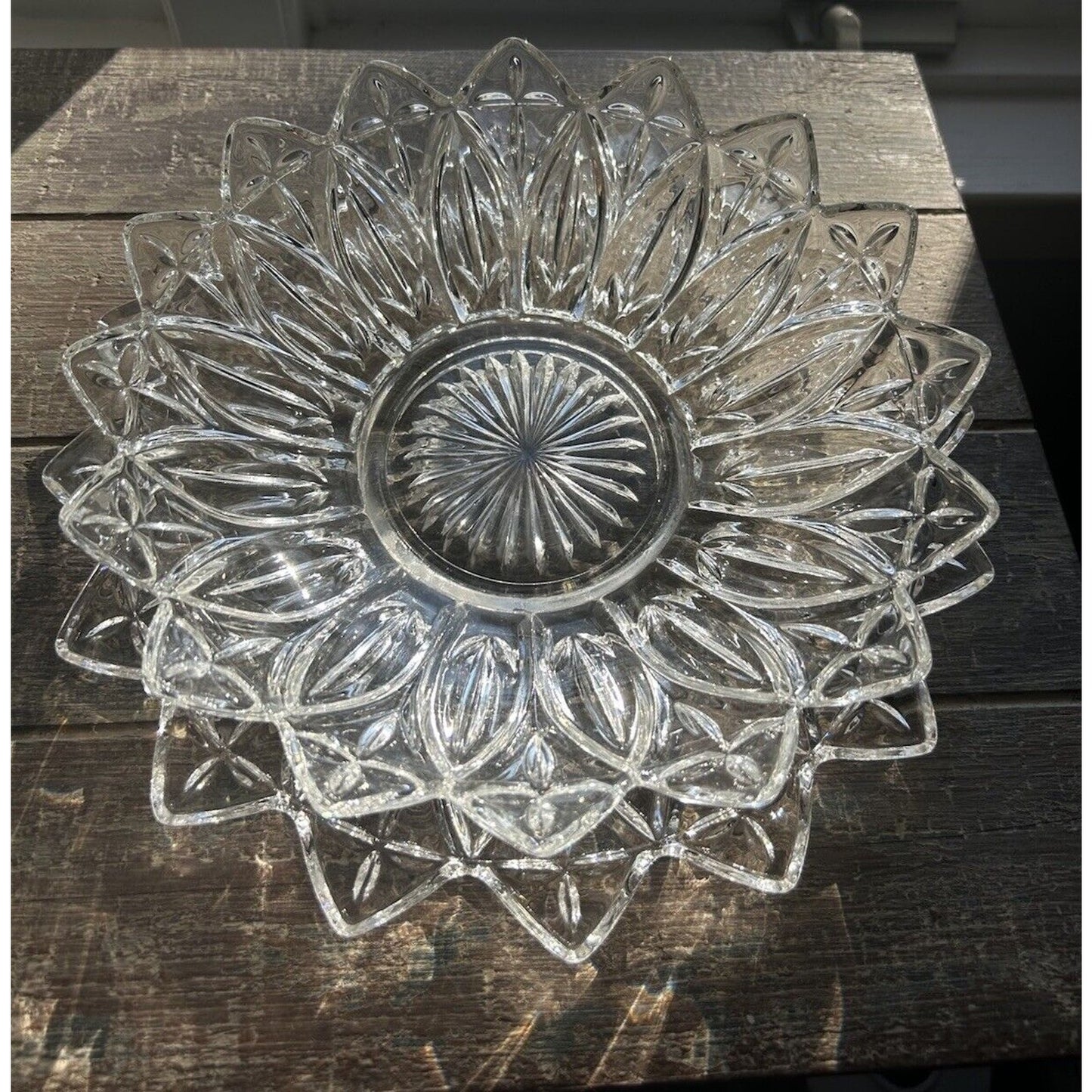 Vintage Federal Glass Petal Pattern Clear Glass Serving Bowl & Platter Flower