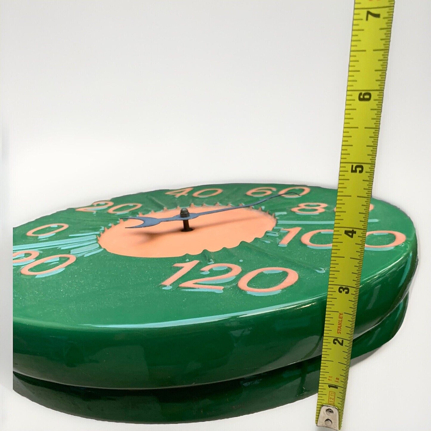 Vintage Ceramic Wall Clock & Thermometer Green Pink Red Unglazed Pottery 12.5” W