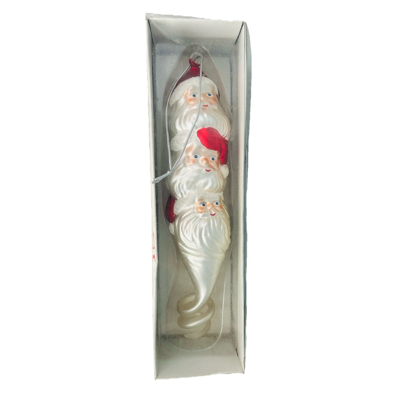 Vintage Department 56 Mercury Glass Totem Santa Head Ornament 1998 10” Tall Box