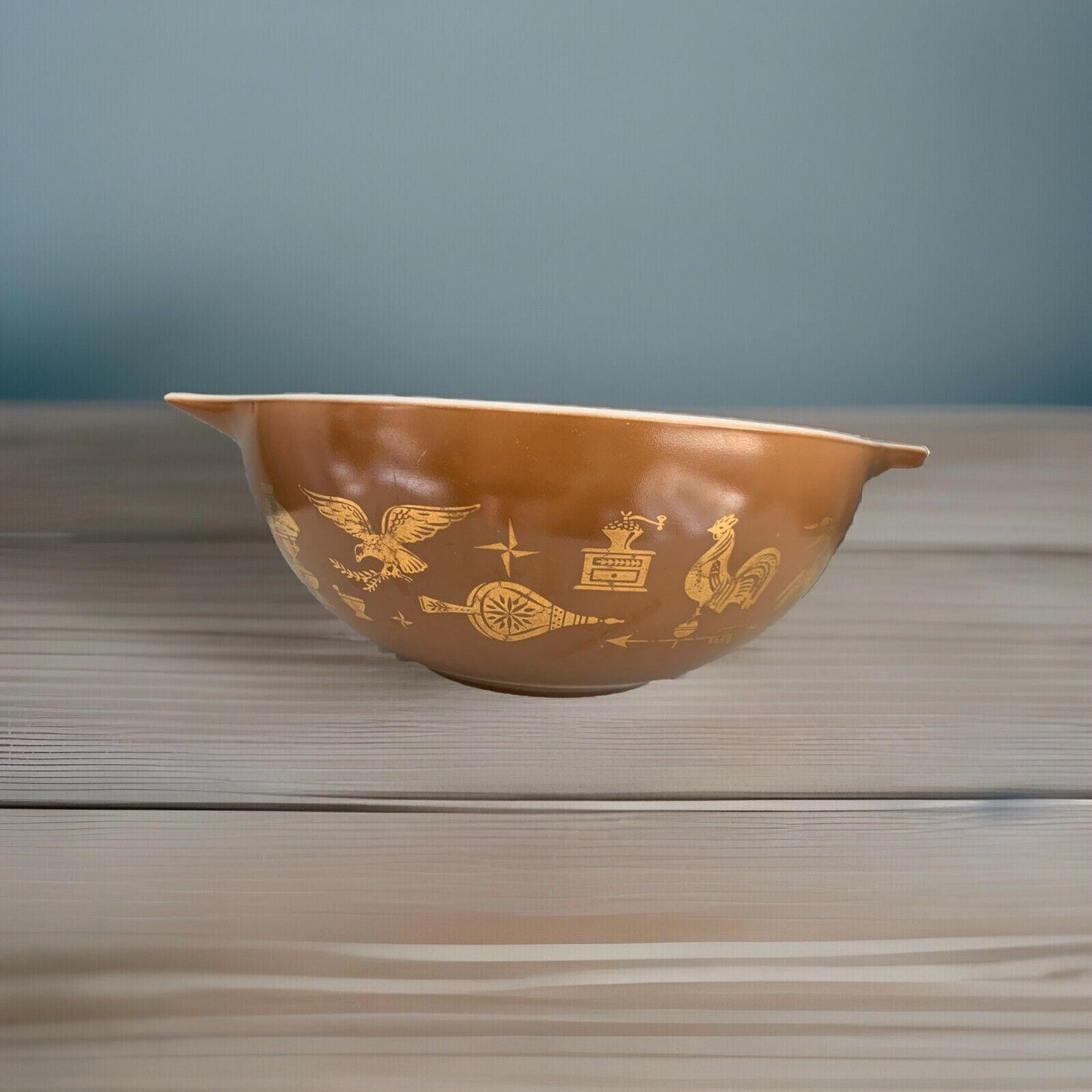 PYREX 444 Early Americana Cinderella Nesting Mixing Bowl 4 Qt Brown Gold Vintage