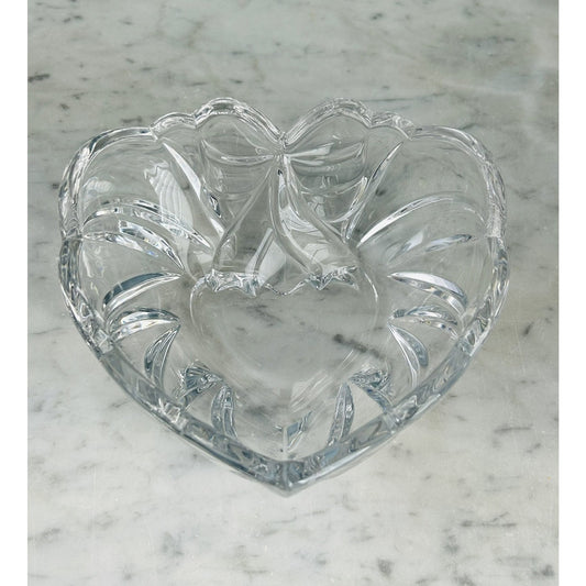 Gorham Heart Shaped Fine Crystal Bowl w/ Bow Germany Candy Dish 1831 Trinket