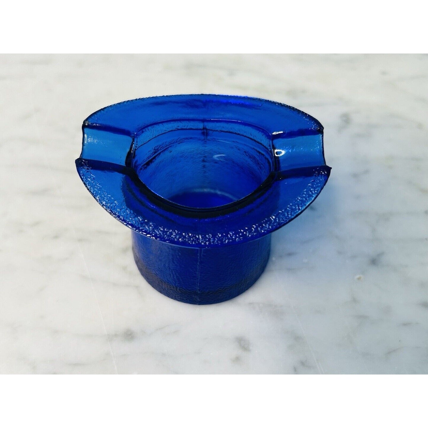 Vtg Cobalt Blue Art Glass Top Hat AshTray Trinket Collectible Figurine Toothpick