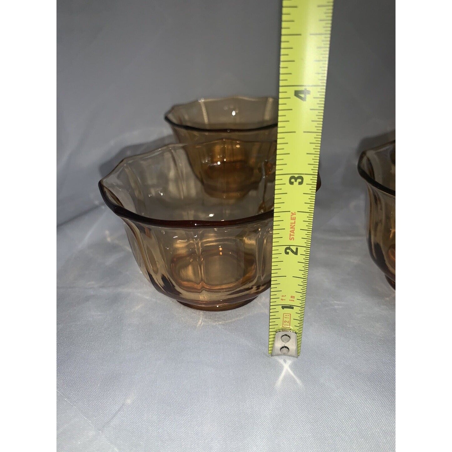 Cambridge Decagon Set of 8 Amber Glass Cups & Saucers Signed Great Condition