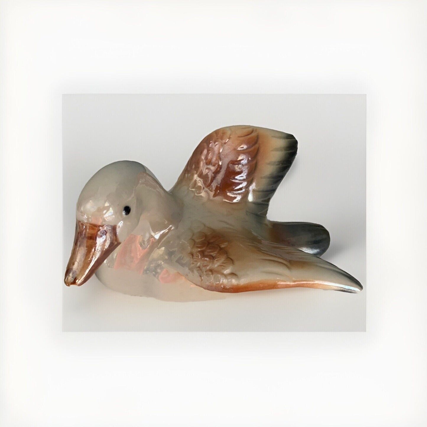 Ceramic Glazed White and Brown Duck Figure