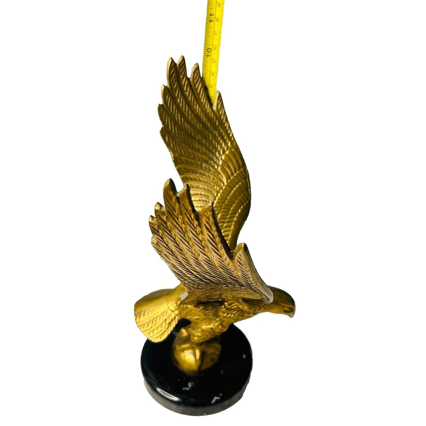 Vintage Solid Brass 10” American Bald Eagle Statue Flying Black Marble Base