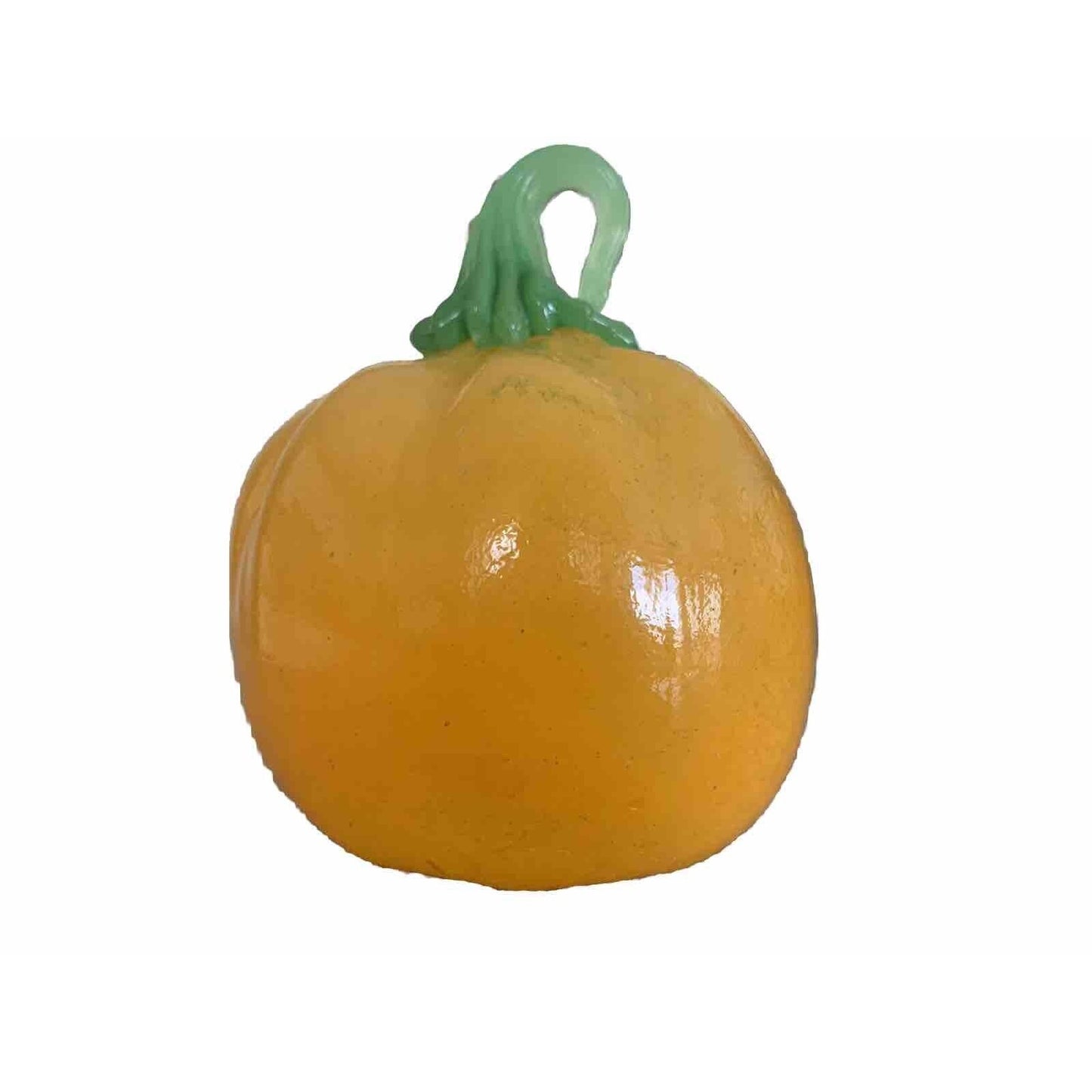 Corning Art Glass Pumpkin Orange Green 5 Inches Tall Hand Blown Halloween Decor