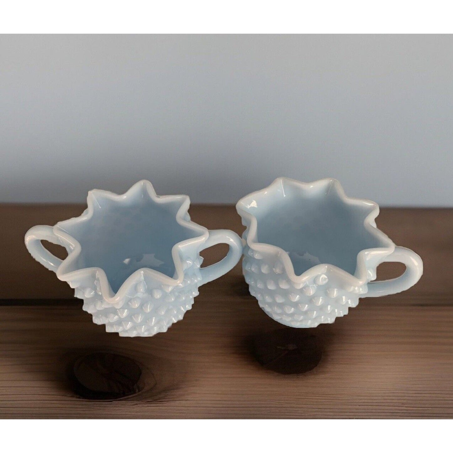 Fenton Glass Light Blue Pastel Milk Glass Hobnail Creamer Sugar Set Rare