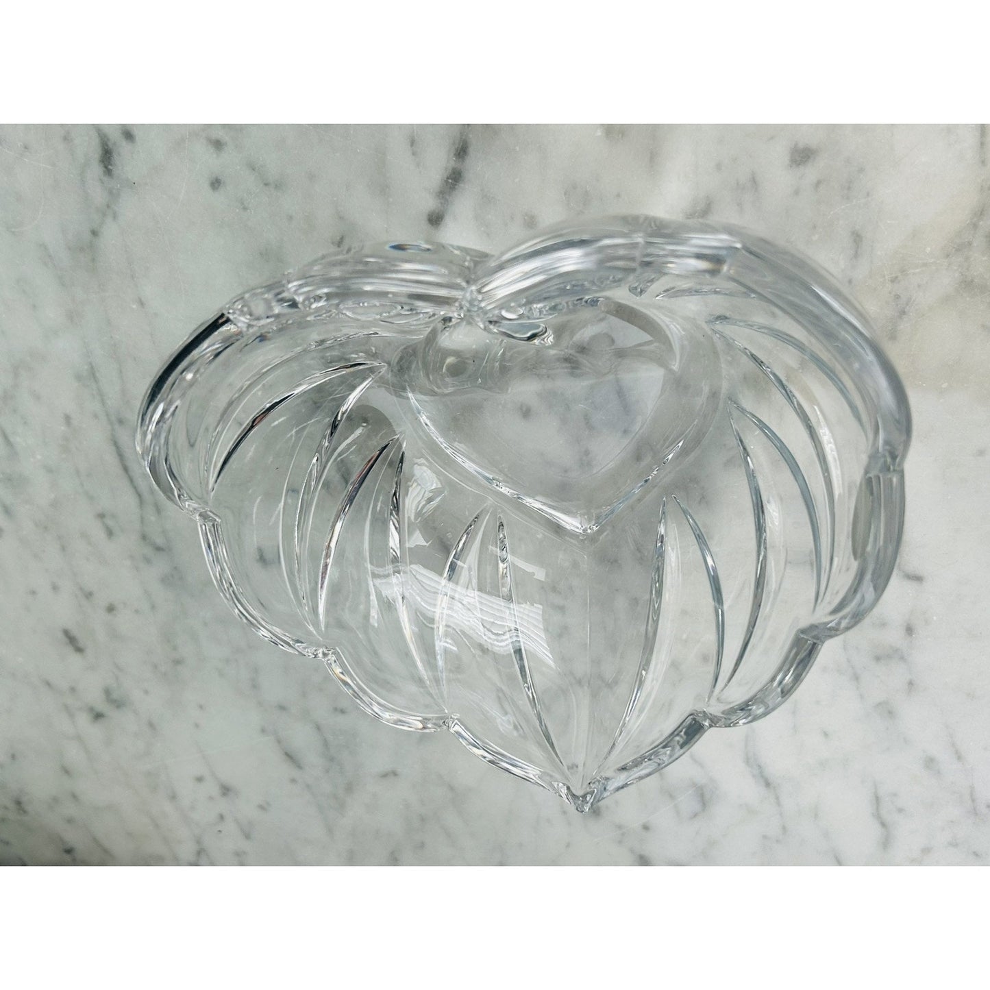 Gorham Heart Shaped Fine Crystal Bowl w/ Bow Germany Candy Dish 1831 Trinket