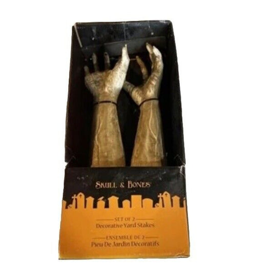 NIB 17” Skull & Bones Hand & Arm Set of 2 Yard Stakes Halloween Mummy Dead Body