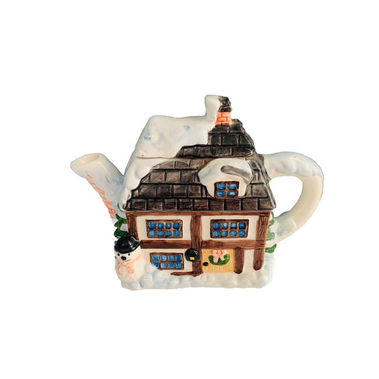 Ceramic Teapot House In Winter Scene By Scott's Inc. Snowman Christmas House Tea