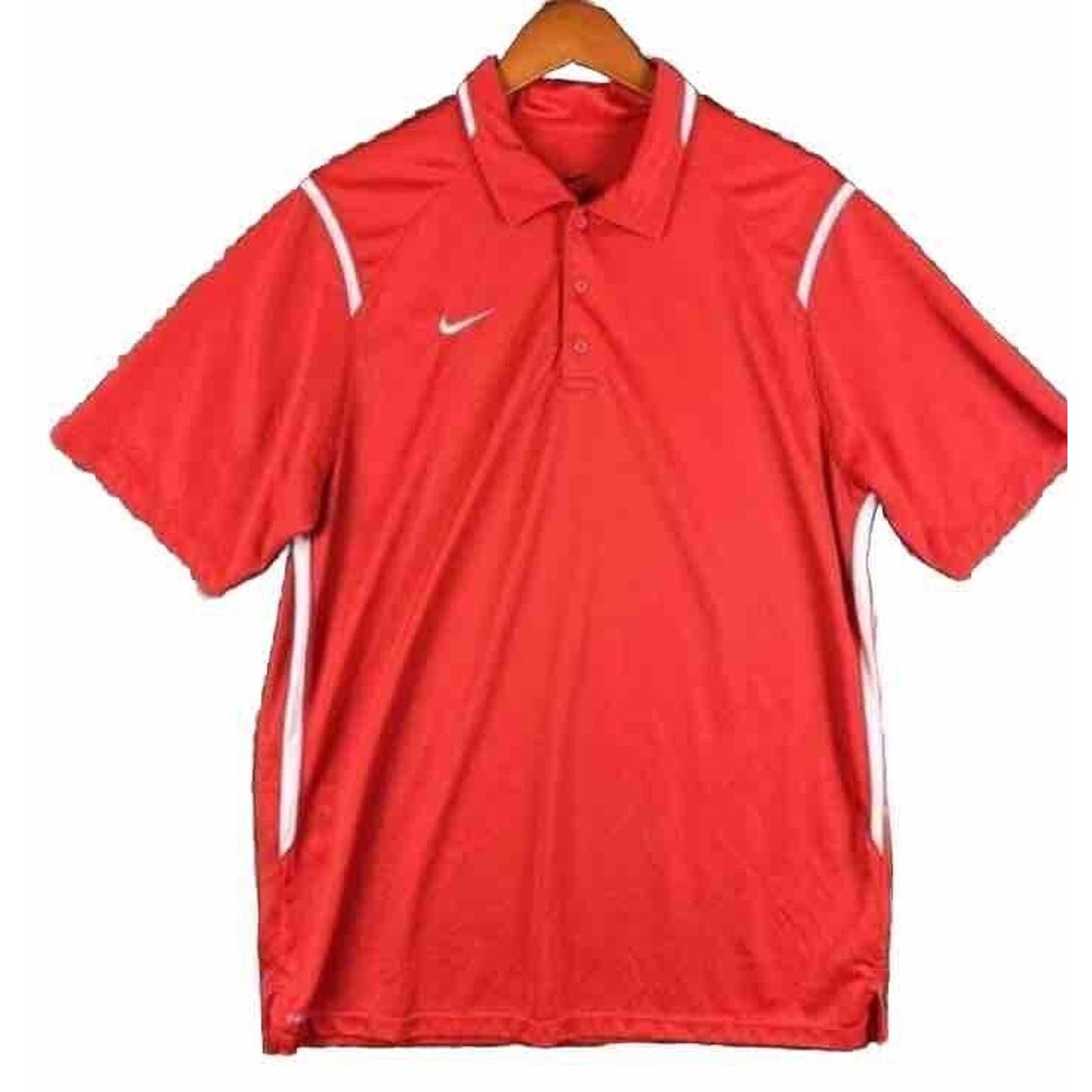 NIKE Men’s Size Medium Red White Polo Short Sleeve Golf Shirt Polyester