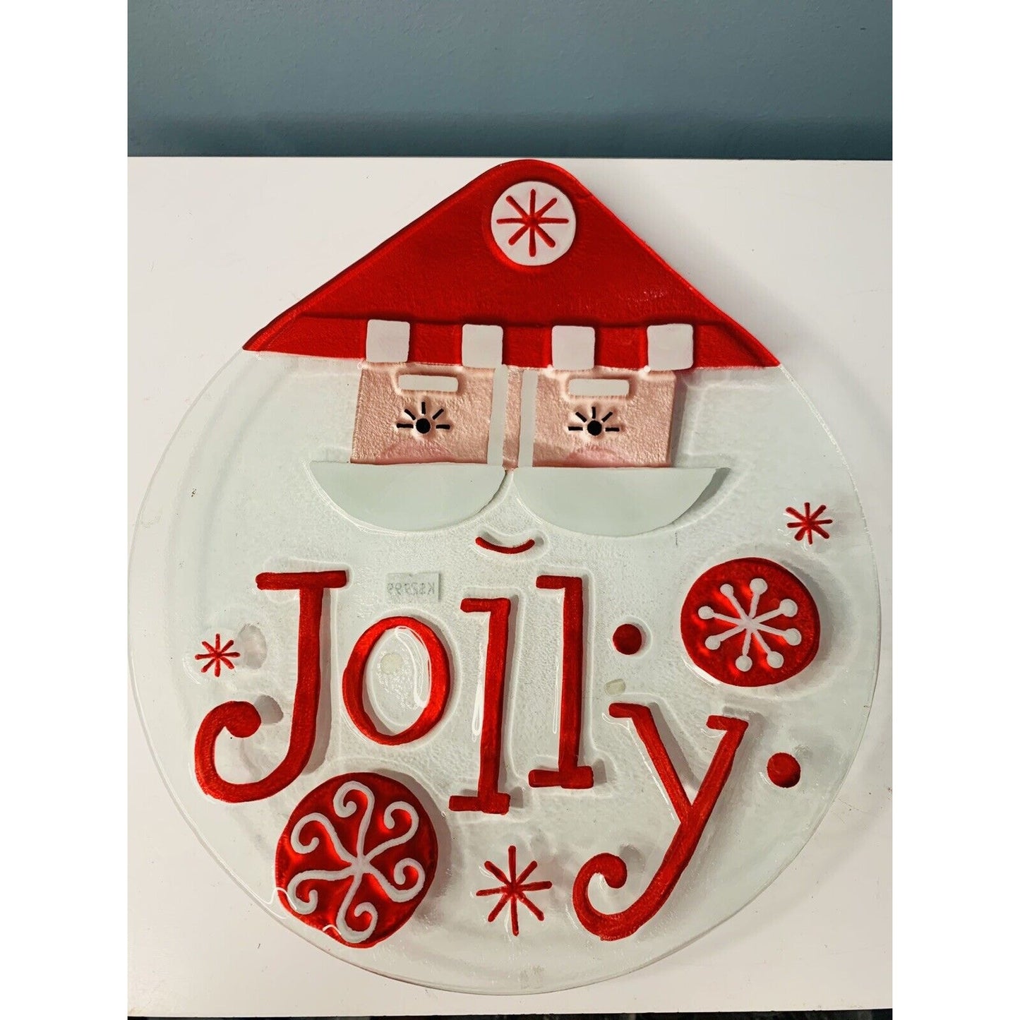 NWT Jolly Santa Fusion Glass Shaped Plate Platter Lori Siebert 2011 Silvestryi