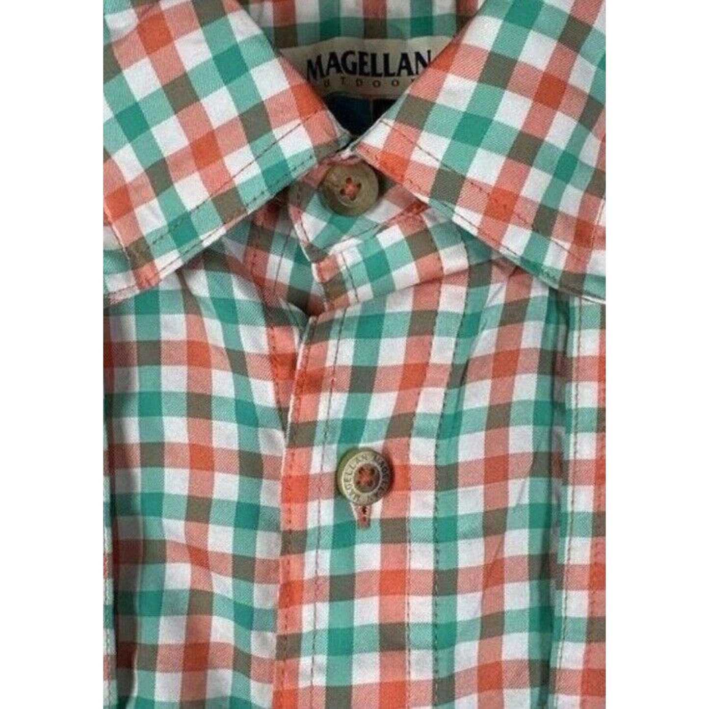 Magellan Size Medium Fishing Gear MagWick Short Sleeve Vented Shirt Plaid Orange