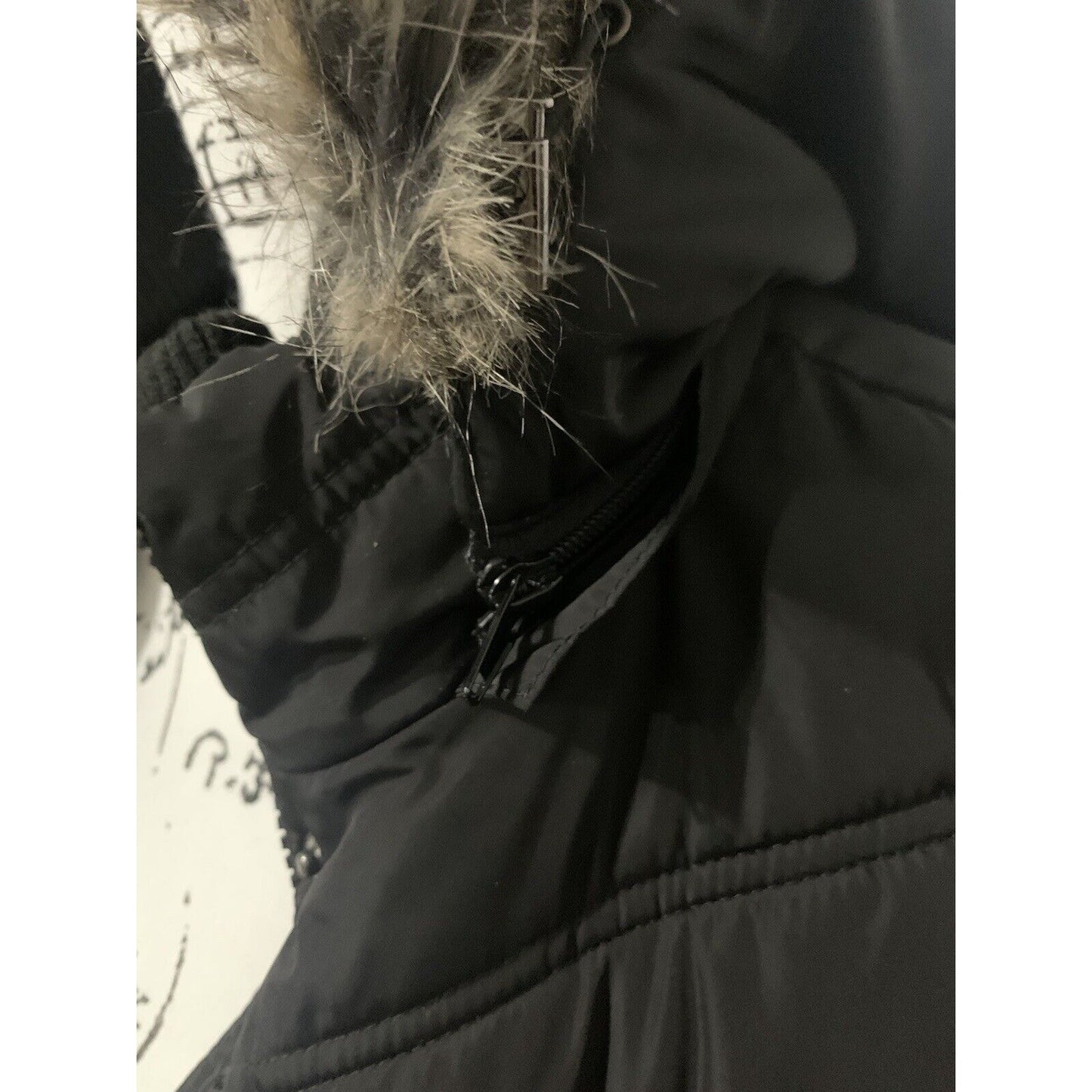 Junior Size XL Long Black Detachable Faux Fur Hooded Coat By Sophie Madison