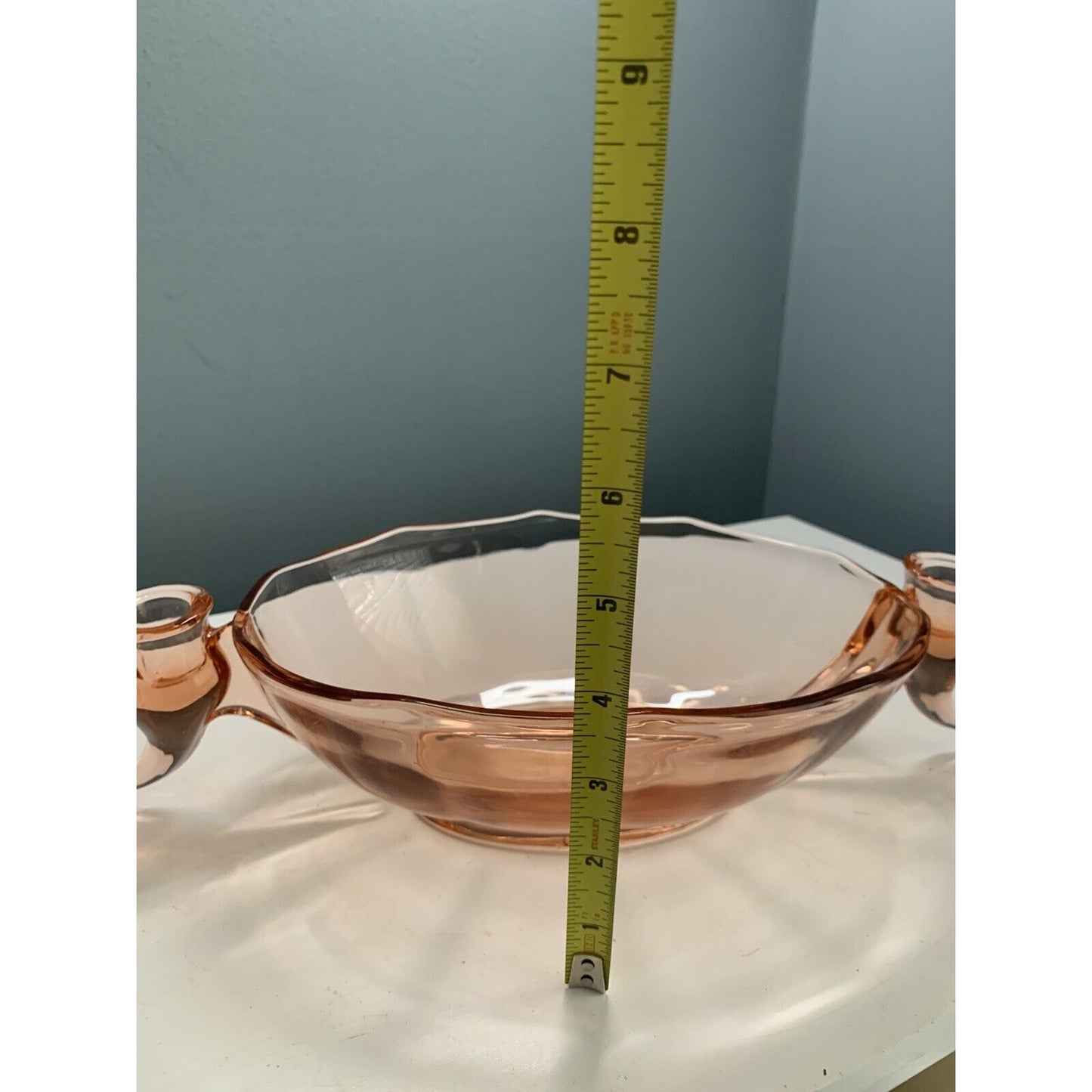 Vintage Fostoria Fairfax Pink Rose Depression Glass Oval Bowl w/ Candle Holder