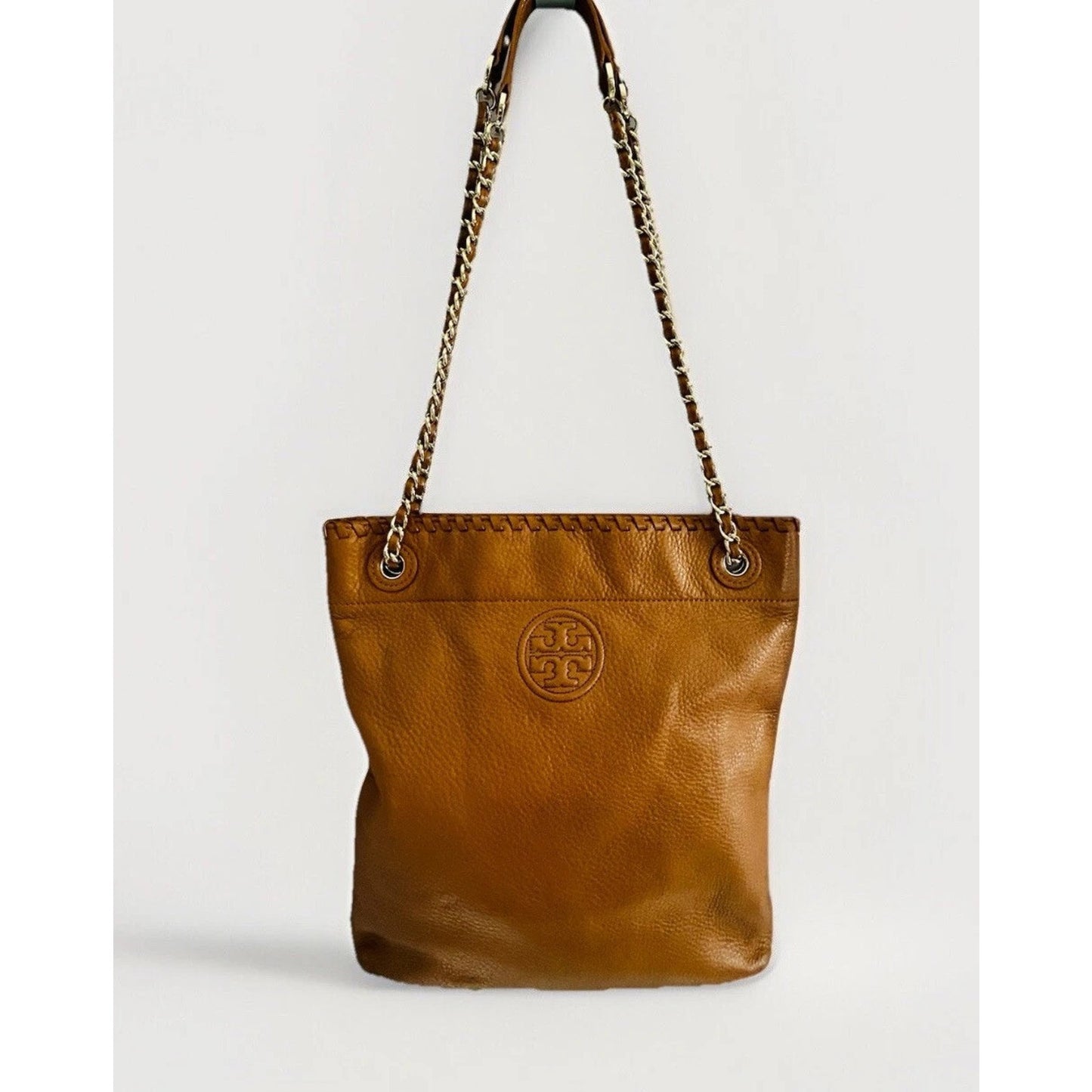 Tory Burch Swingpack Camel Pebble Leather Crossbody Bag Convertible Bridle Strap