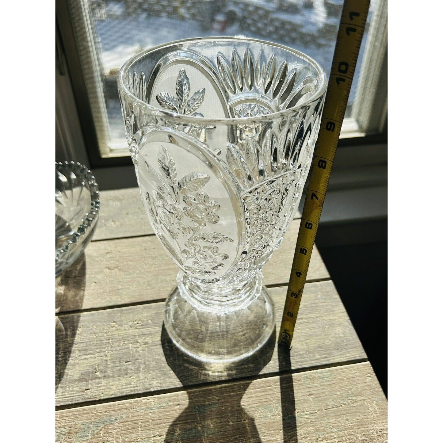 Vintage Kristal Zajecar Floral Cut Lead Crystal 10” Vase Clear Frosted Glass