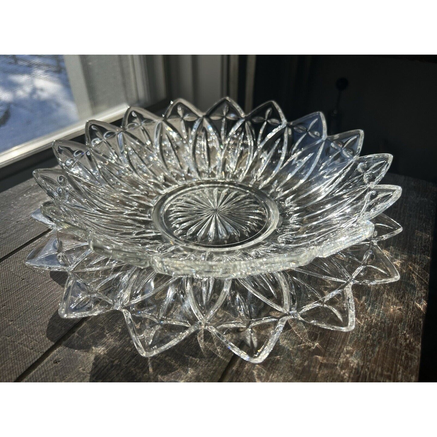 Vintage Federal Glass Petal Pattern Clear Glass Serving Bowl & Platter Flower