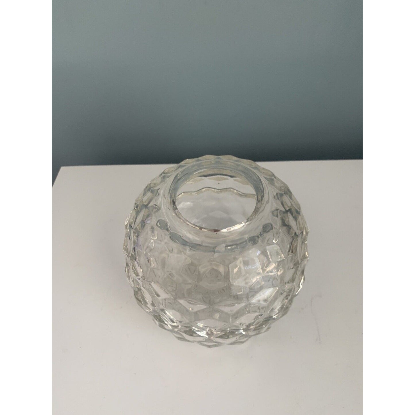 Vintage Homco Fostoria Fairy Lamp Diamond Light Clear Glass Round Candle Holder