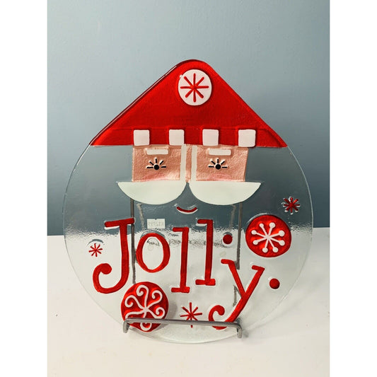 NWT Jolly Santa Fusion Glass Shaped Plate Platter Lori Siebert 2011 Silvestryi