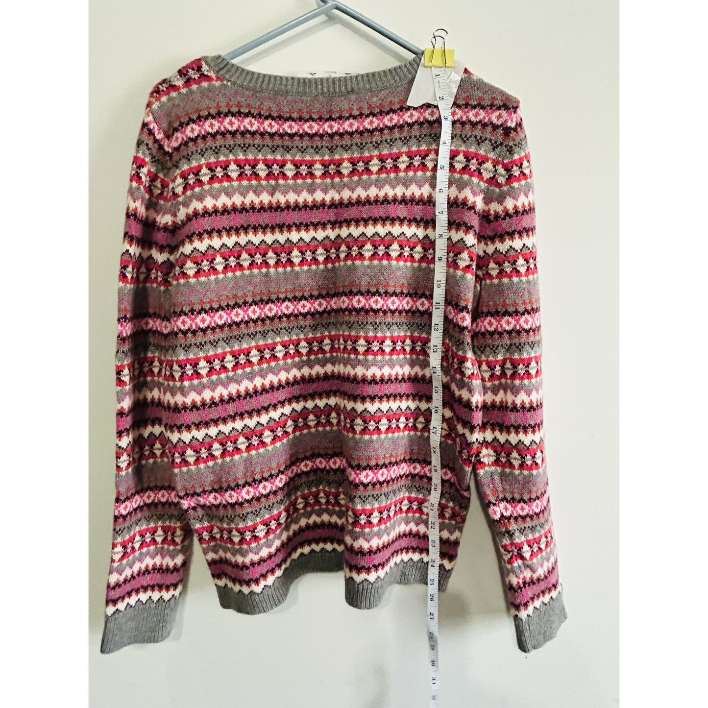 Talbots (M) Lambswool Blend Pink Gray Nordic Fair-isle Crew Neck Sweater Medium