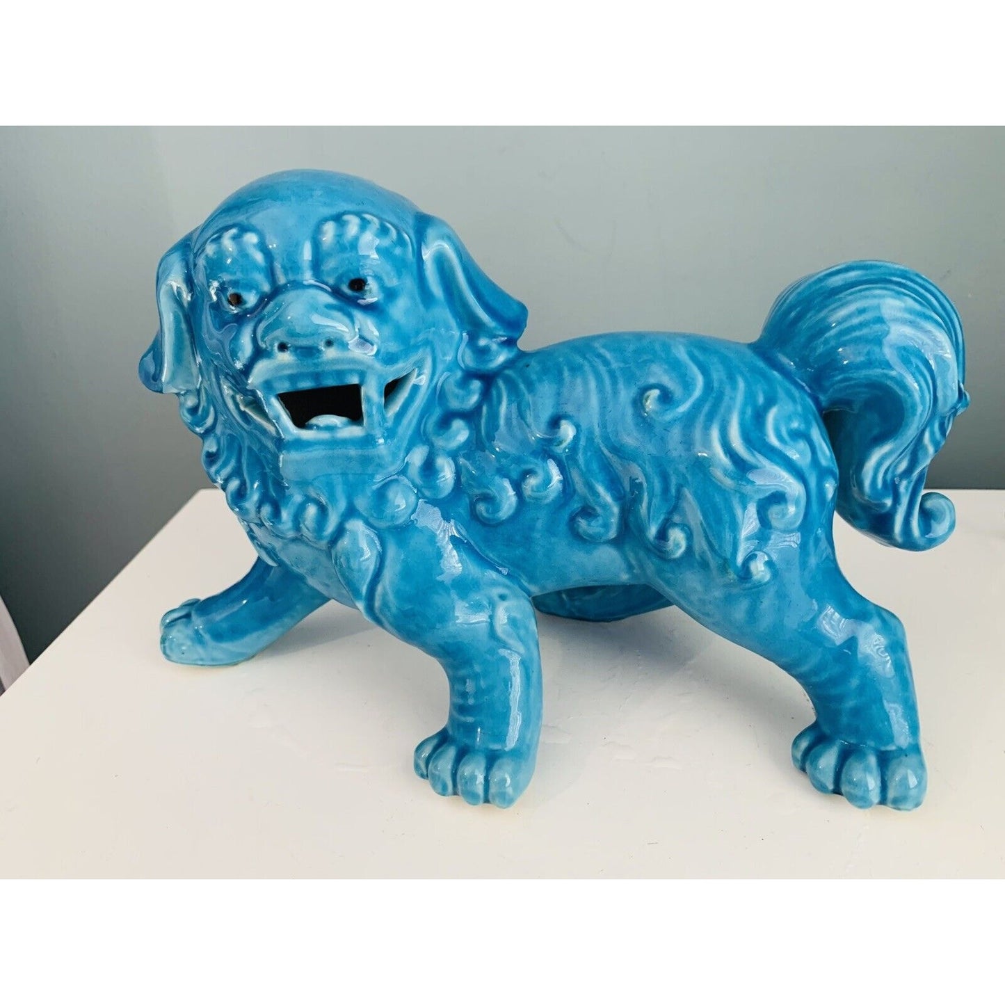 Antique Chinese Turquoise Blue Porcelain Foo Dog Lion Kangxi Era Asian Guardian