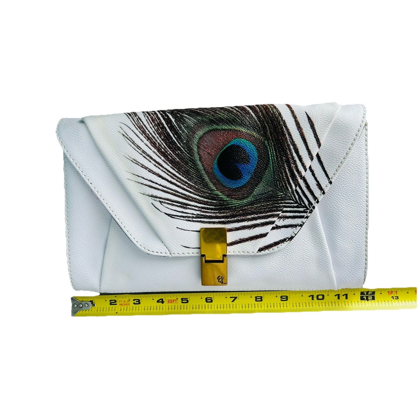 Elliott Lucca Peacock Clutch Satchel Shoulder Crossbody Bag Leather White Ivory