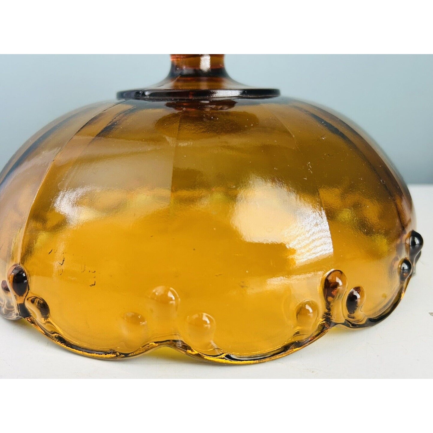 Vintage Indiana Glass Amber Teardrop Large 7” Tall Garland Pedestal Compote Dish