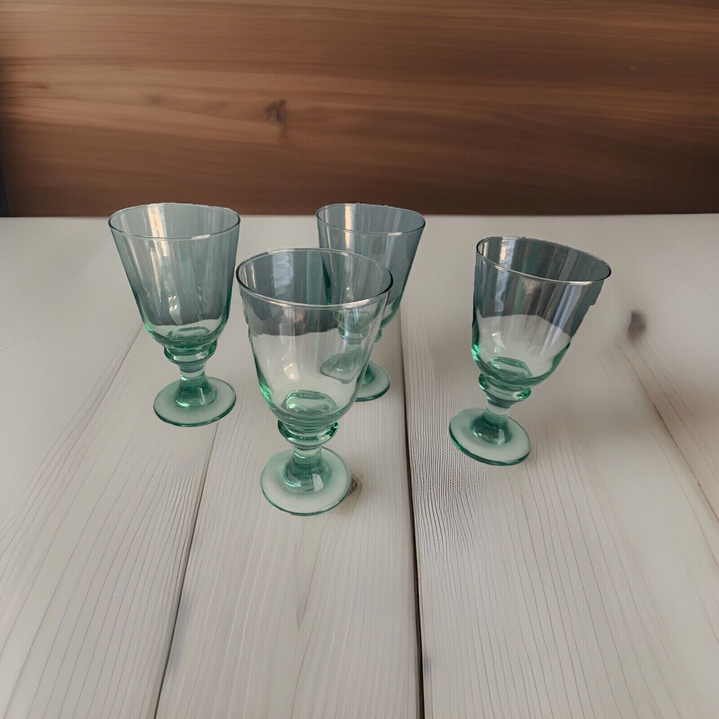 Libbey Goblet Vintage Green Set of 4 8” Water Wine Glasses Iridescent Footed MCM