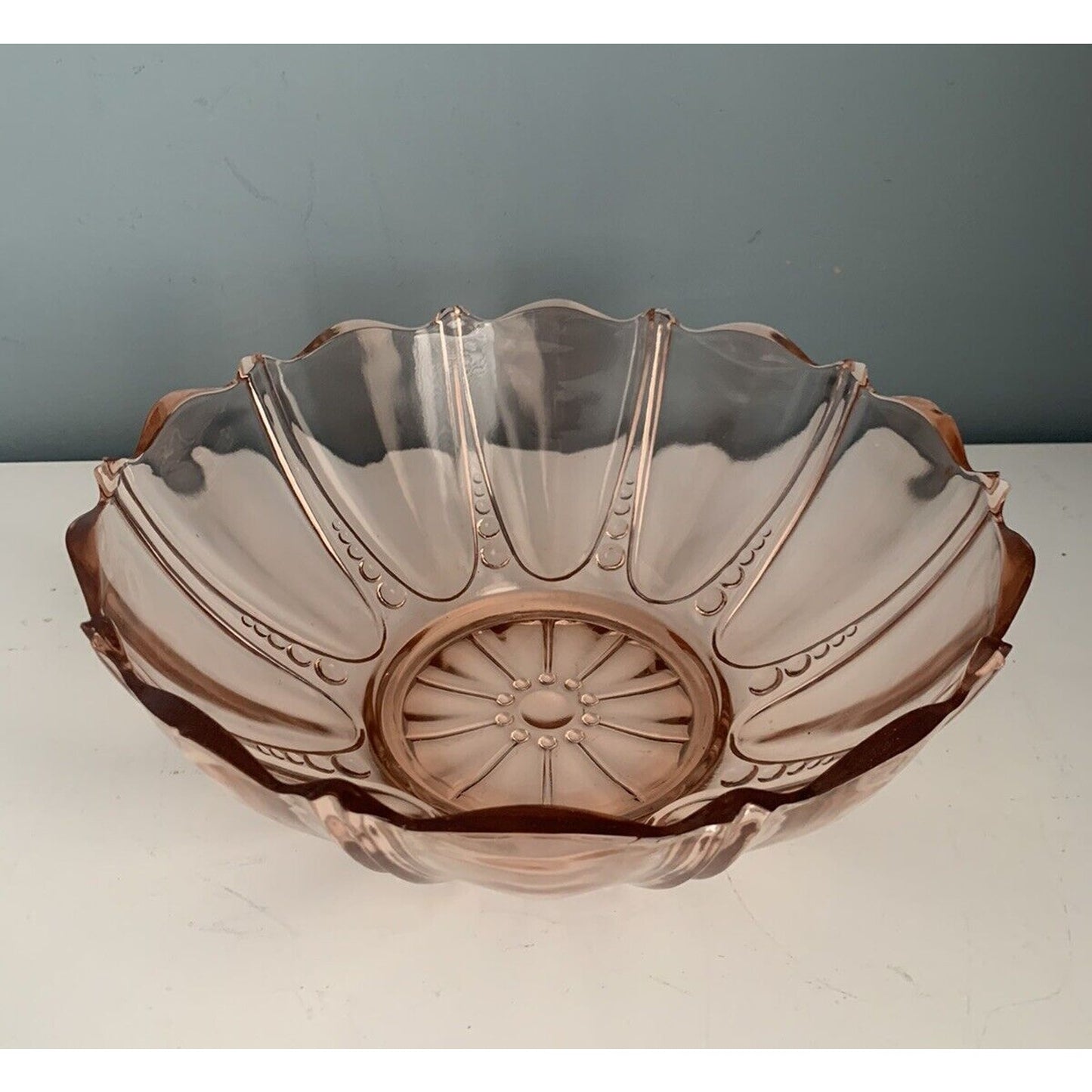 Anchor Hocking Oyster & Pearl Pink Depression Glass 10 1/2" Large Serving Bowl