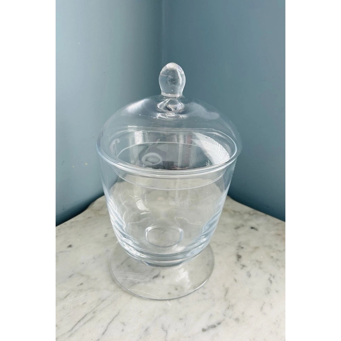 Apothecary Jar 10” Tall Clear Glass Footed Base Stem w/ Lid Top Heavy Solid