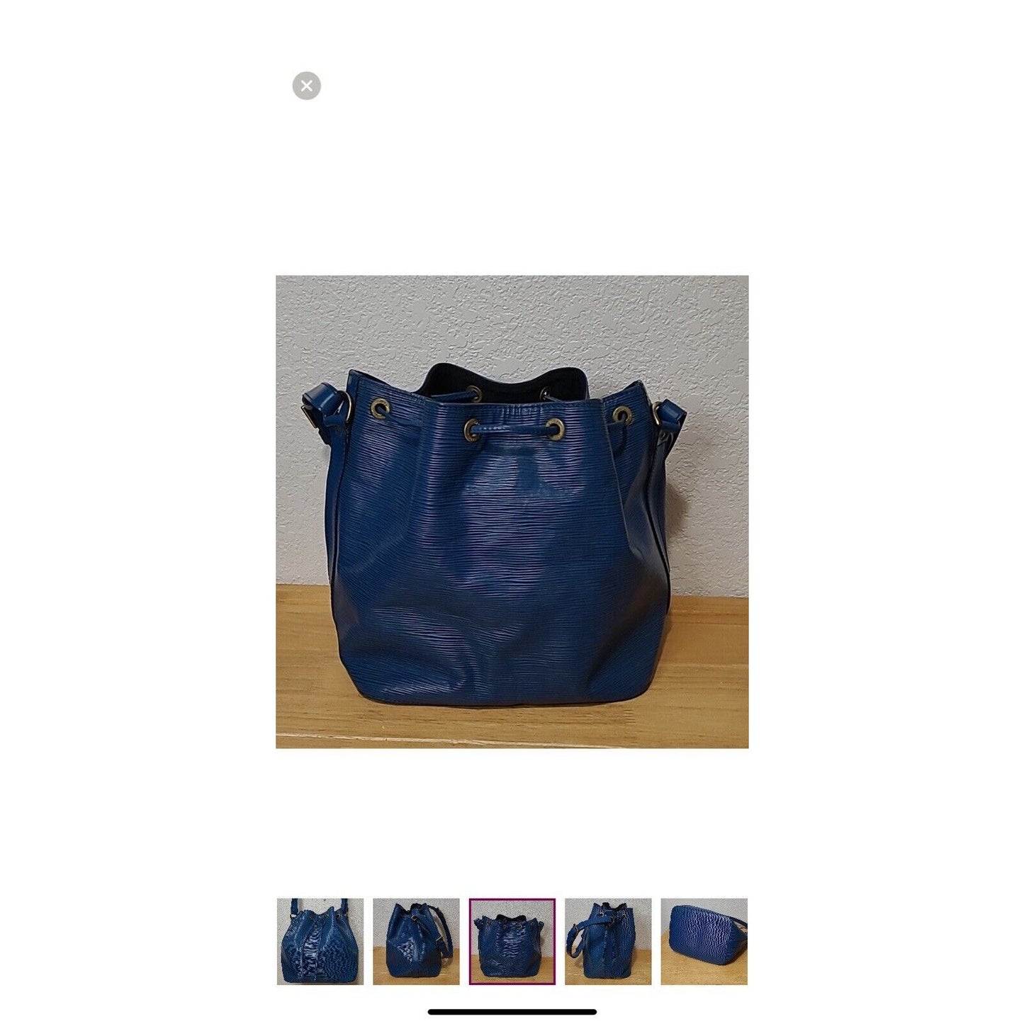 Louis Vuitton Noé Bucket & Drawstring Bag Blue Epi Leather Purse Handbag