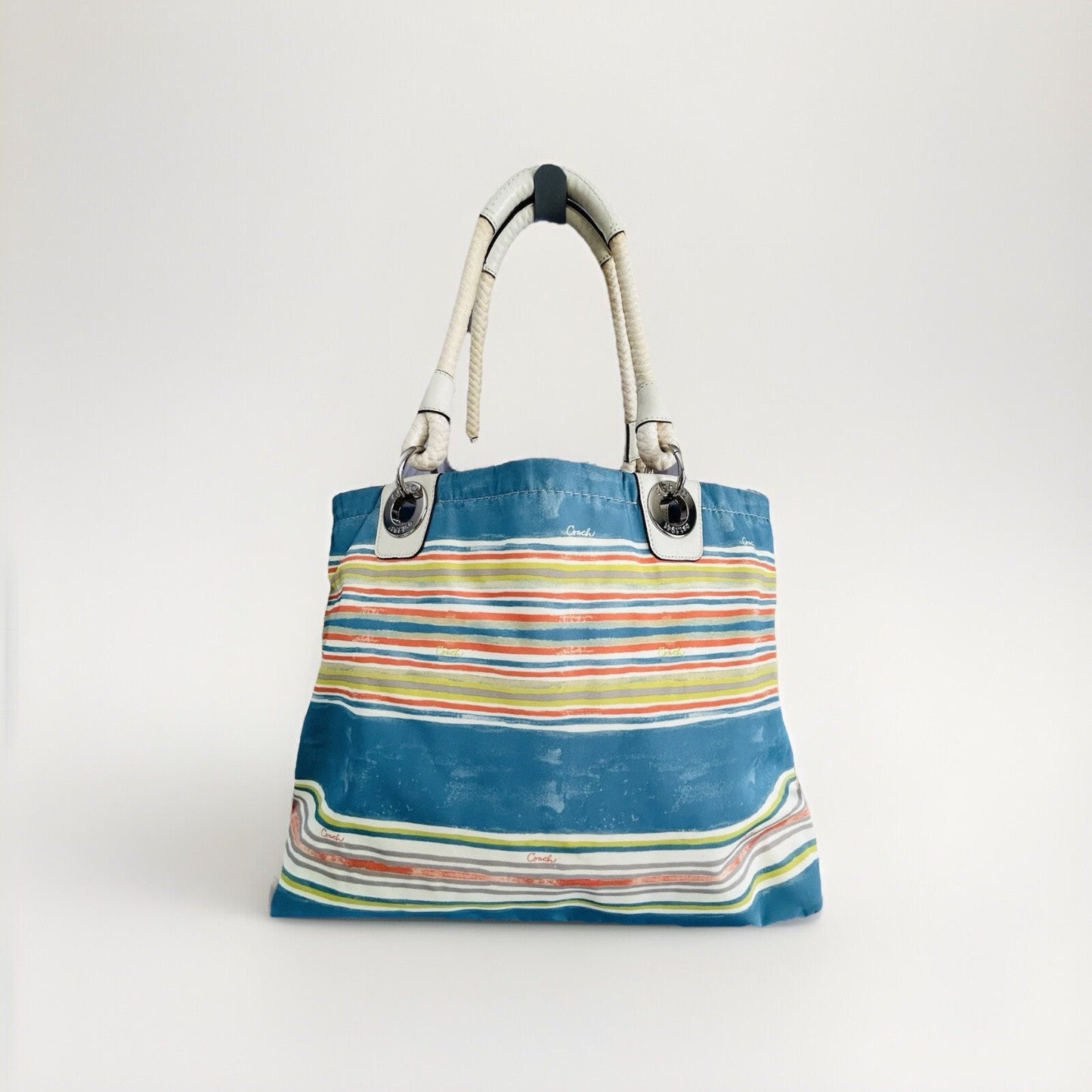 COACH Nautical East West Beach Tote Bag F16624 Sun Handbag Summer Purse Stripe