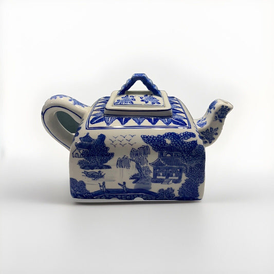 Vintage Andrea by Sadek Blue White Porcelain Square Tea Pot Teapot Home Decor