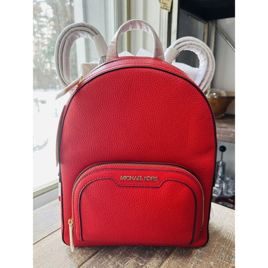 NWT Michael Kors Jaycee Medium Zip Pocket Backpack Leather Bright Red MSRP $498