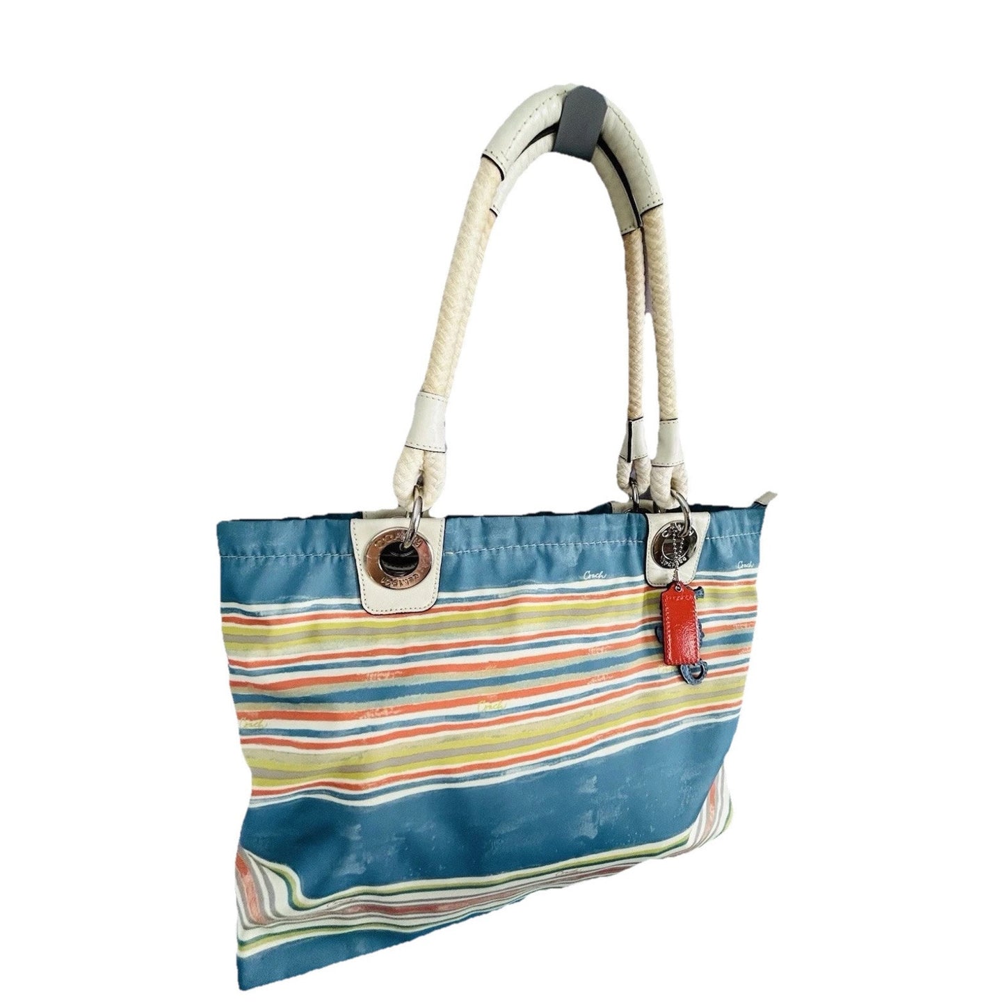 COACH Nautical East West Beach Tote Bag F16624 Sun Handbag Summer Purse Stripe