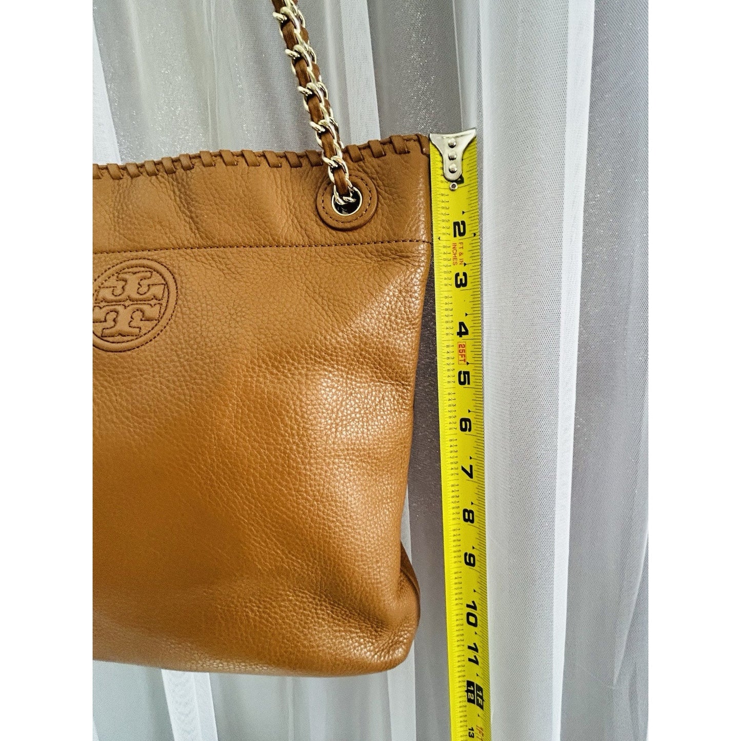 Tory Burch Swingpack Camel Pebble Leather Crossbody Bag Convertible Bridle Strap