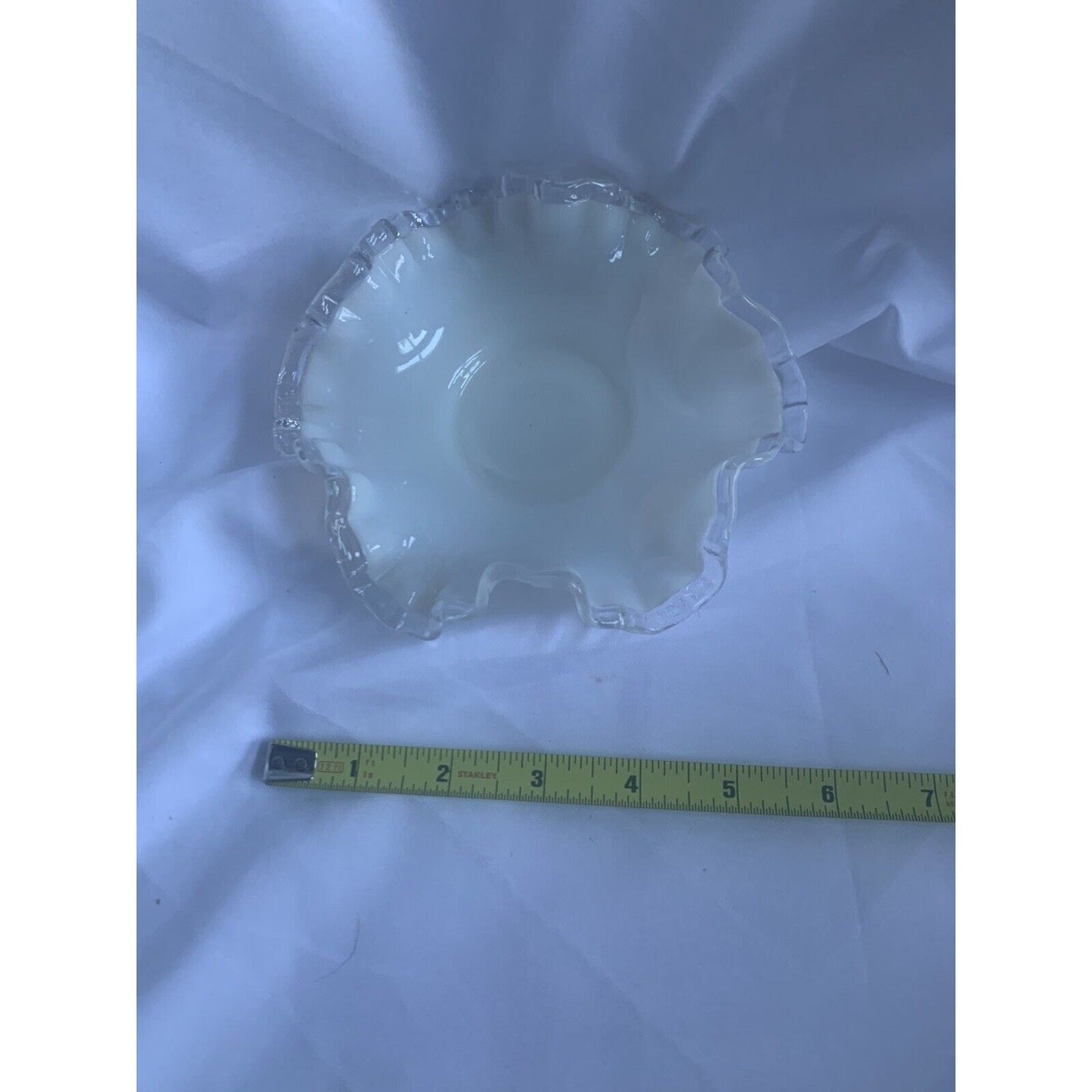 Opalescent Fenton Style Silver Crest White Glass Bonbon Candy Dish